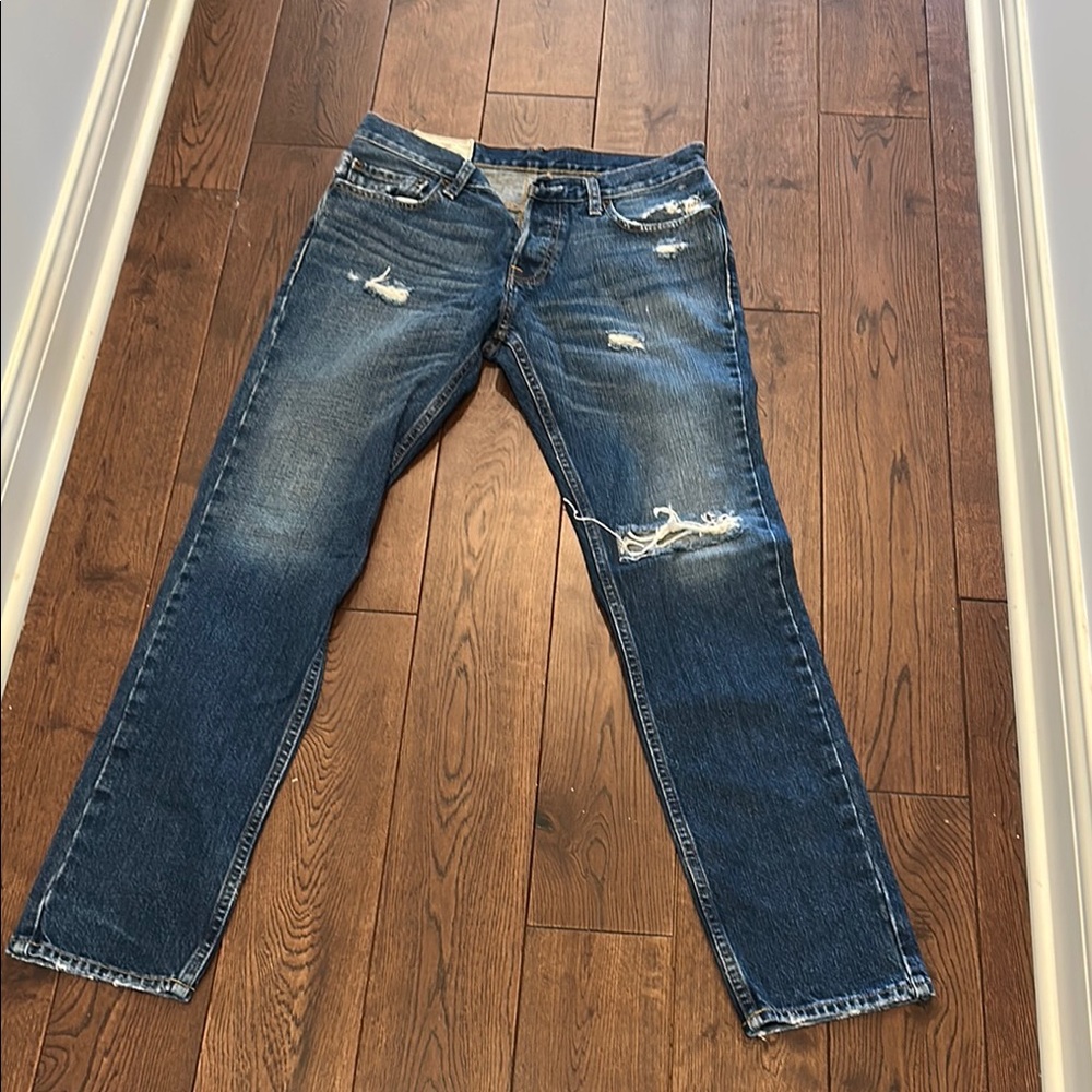 Hollister Blue Straight Jeans with Distressed Details